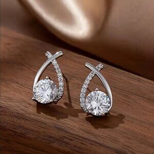 925 Sterling Silver Womens 2ct Diamond Twisted Solitaire Knot Earrings Jewelry